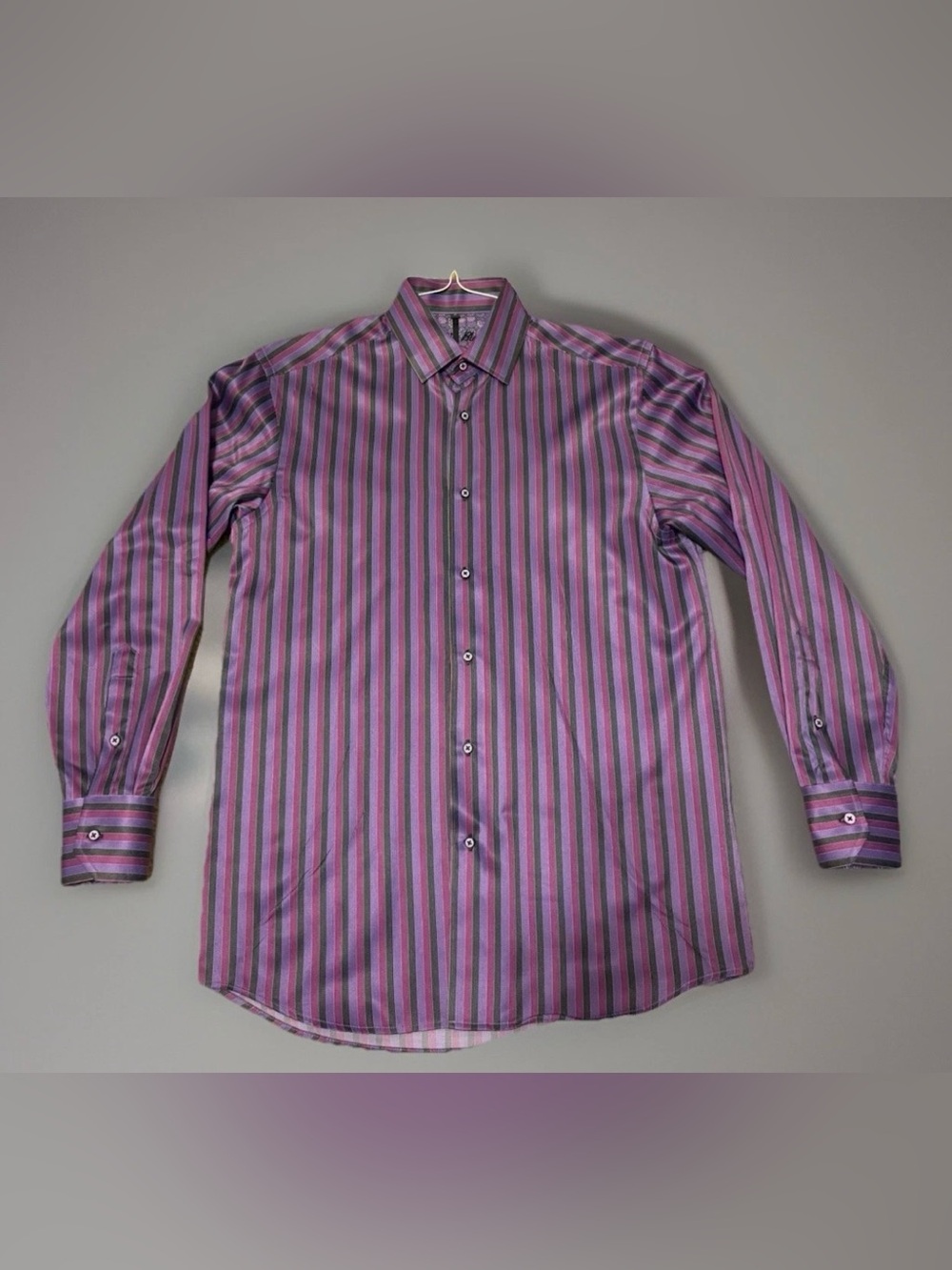 Visconti Black Men’s Small Purple Pink Striped Long Sleeve Button Down Shirt